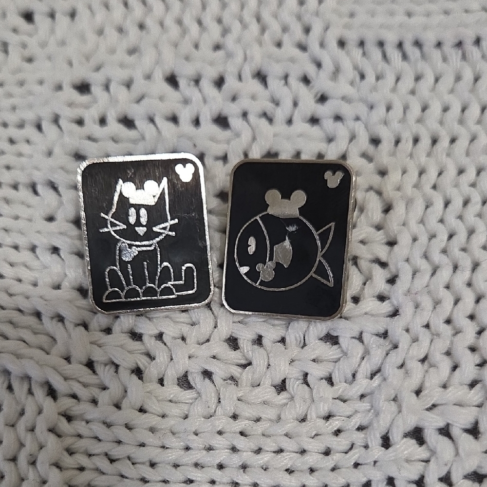 Silver and Black Cat and Fish Earrings